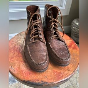 Allen Edmonds Yuma ankle boot. Rich distressed brown.  Tan stitching